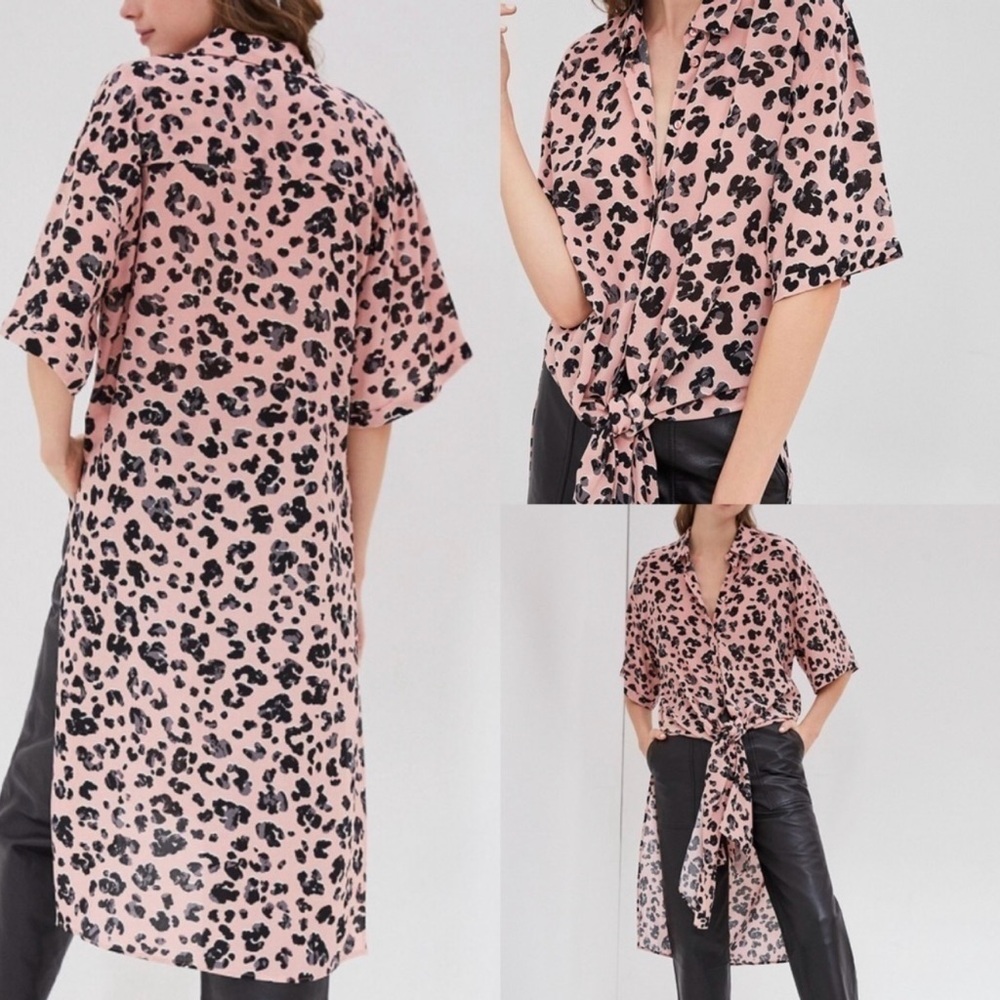 MAEVE By Anthropologie Rita Printed Short Sleeve Tunic Blouse Pink/Black size S
